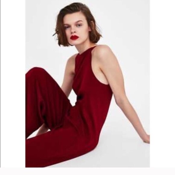 Zara Jumpsuit Women's Shoulder Tie Wide Leg Fashionable Luxury Style Size Small - Picture 2 of 10